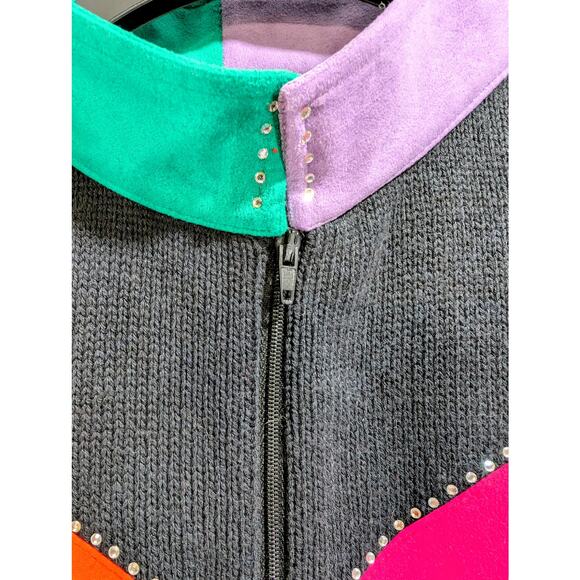 Vintage Talk of the Walk Atlantic City 100% Cotton Sweater Suede Appliqué S - Picture 3 of 8